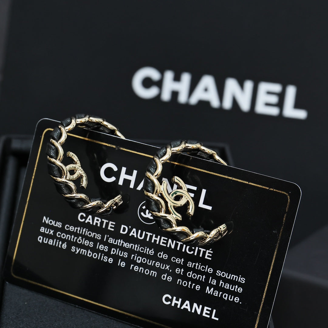 black and gold leather double c Drop Earrings for women - alternate angle view 5