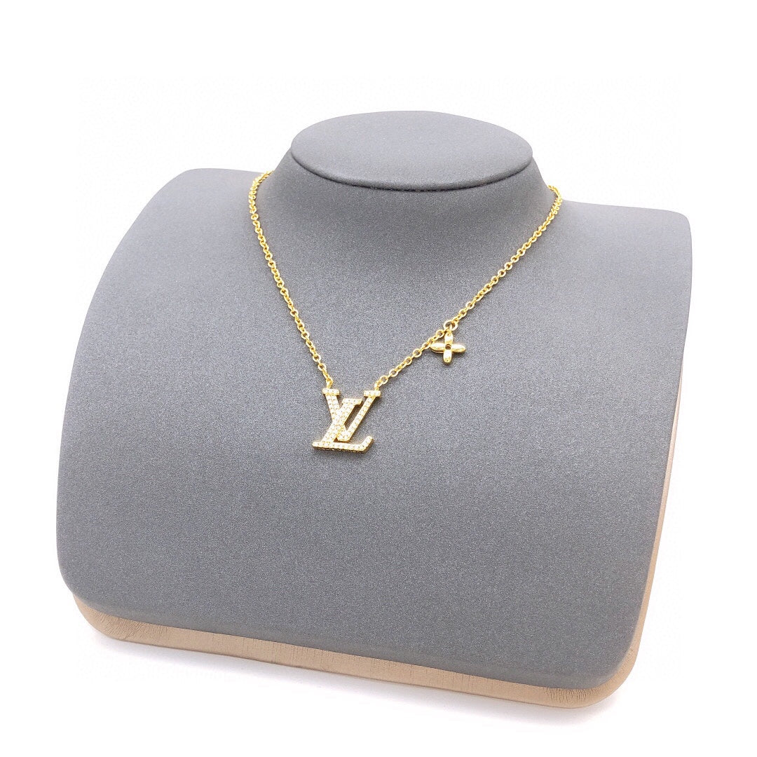 yellow brass crystal inlaid Necklace for women - alternate angle view 4