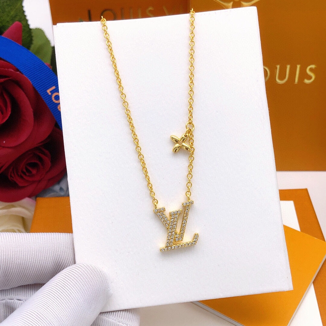 yellow brass crystal inlaid Necklace for women - alternate angle view 5