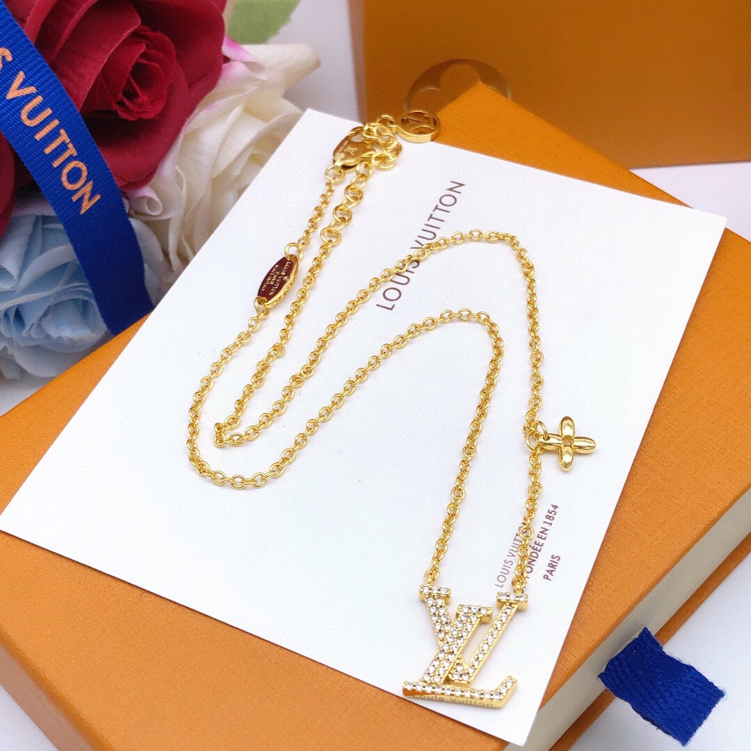 yellow brass crystal inlaid Necklace for women - alternate angle view 6