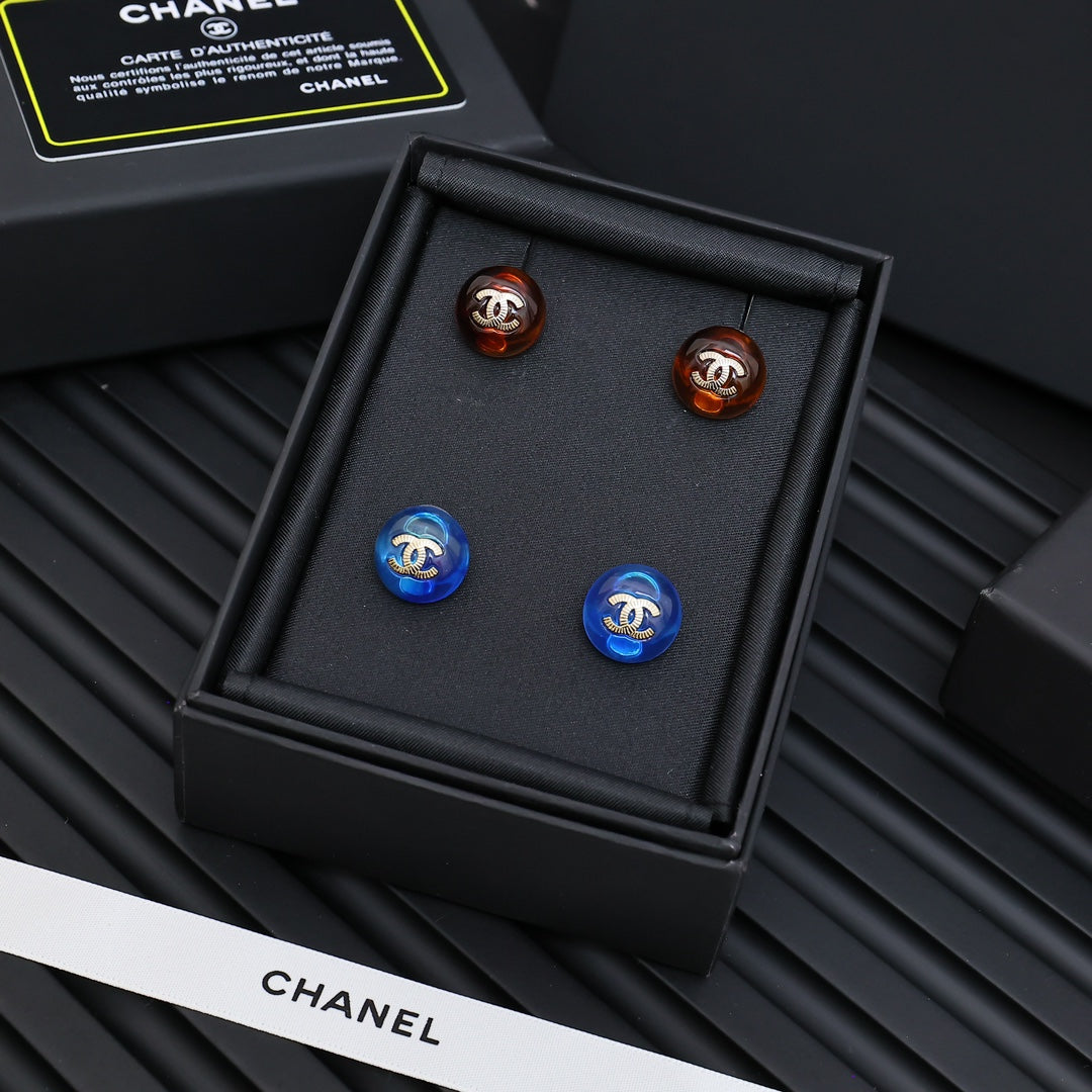 blue resin vintage Stud Earrings for women - product detail view