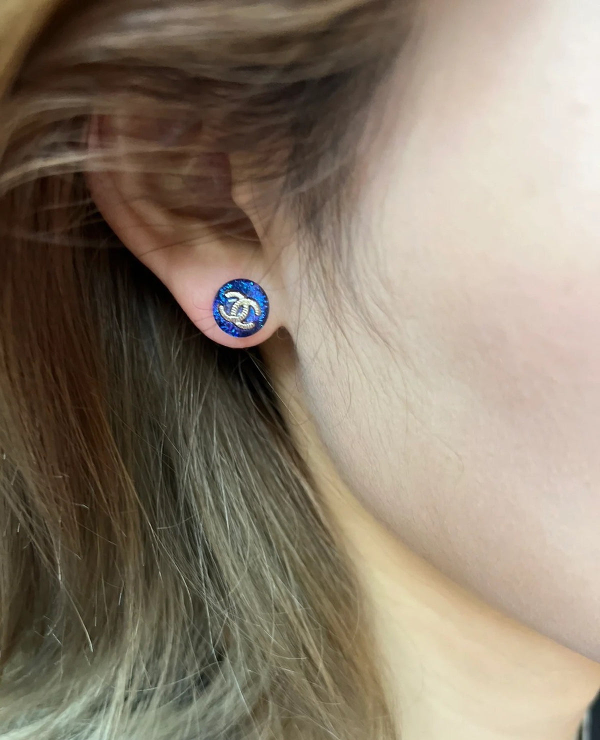 blue resin vintage Stud Earrings for women - alternate angle view 7