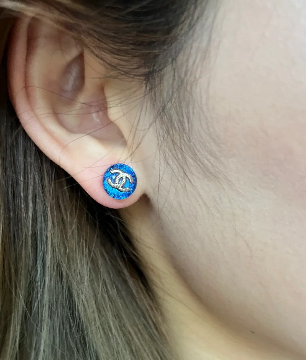 blue resin vintage Stud Earrings for women - alternate angle view 8