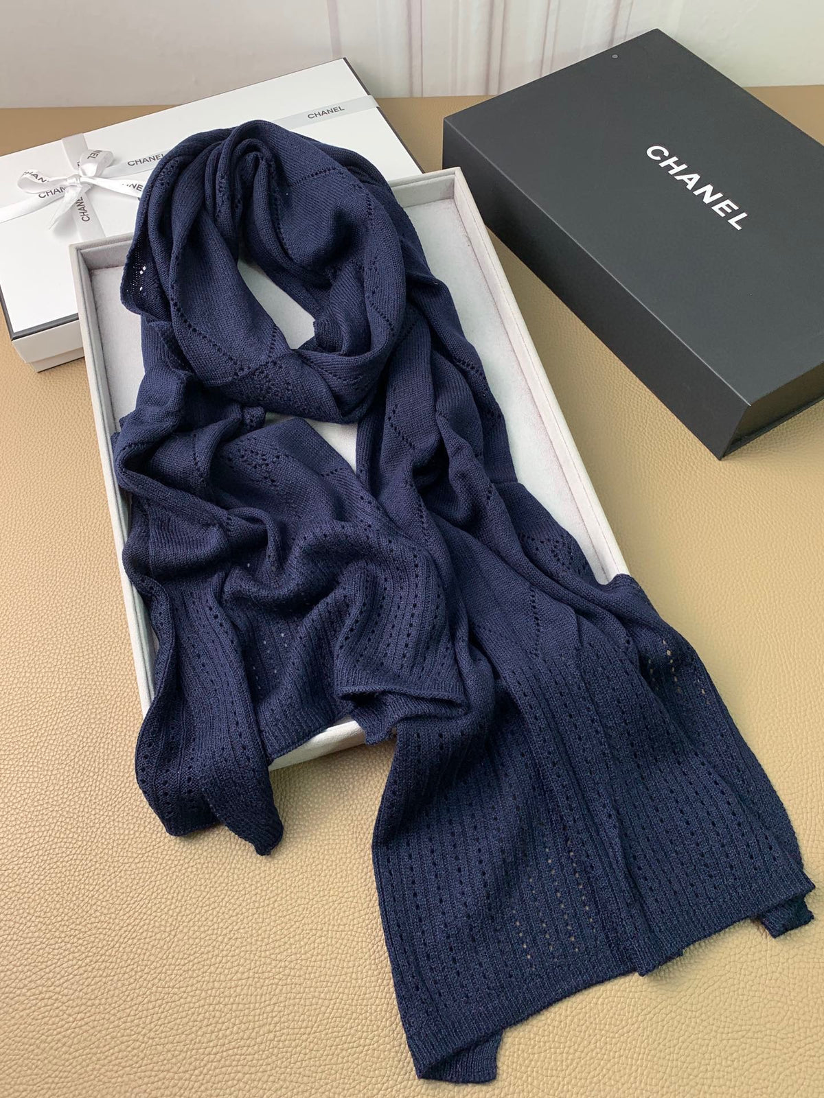 beige velvet hollow Scarf for women - alternate angle view 4