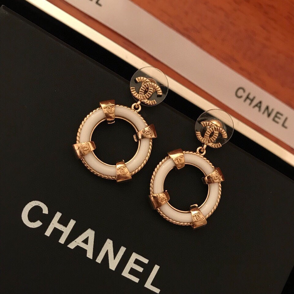 yellow brass double c Stud Earrings for women - alternate angle view 2