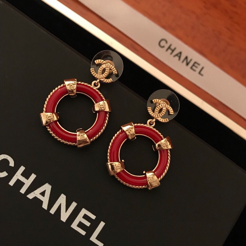 yellow brass double c Stud Earrings for women - alternate angle view 3