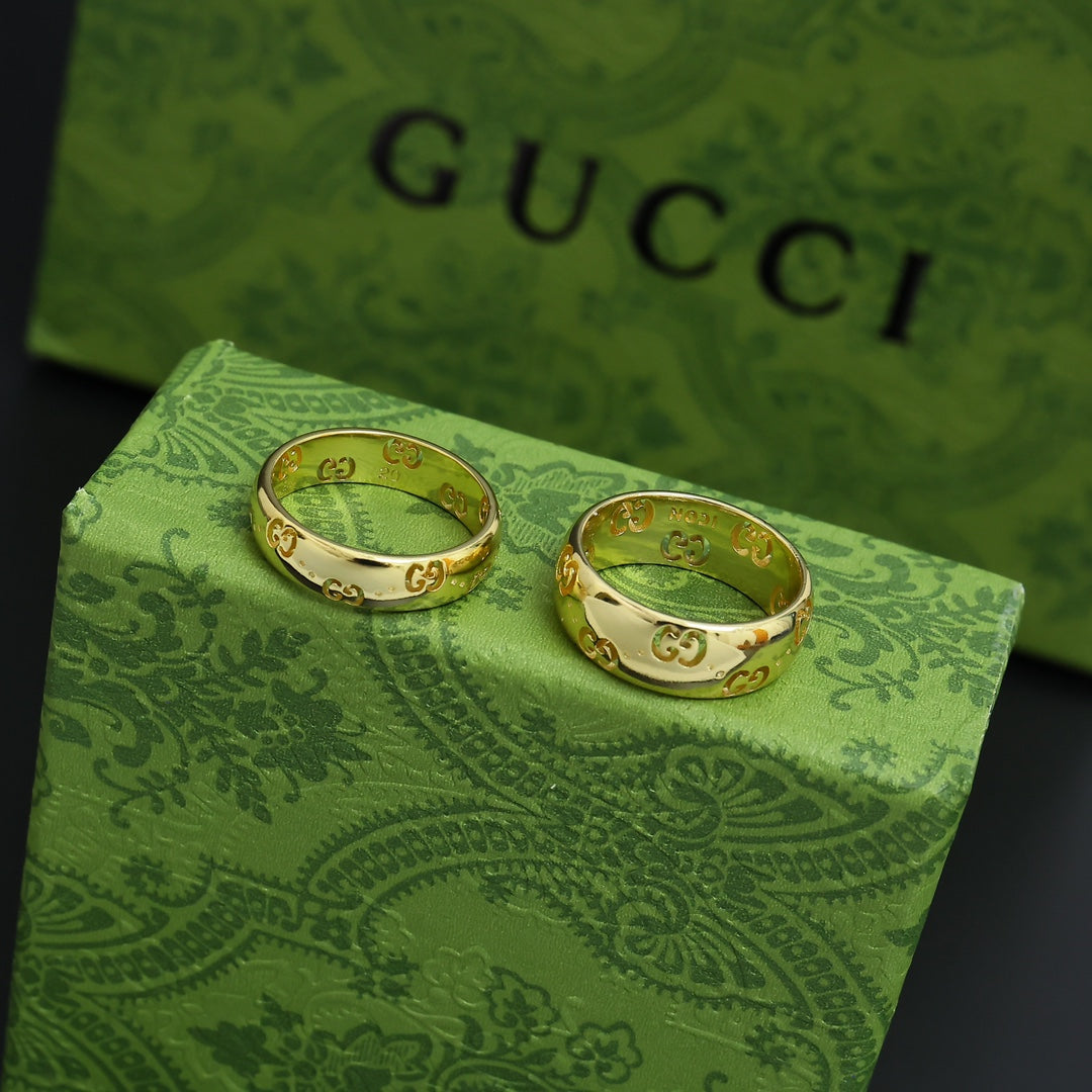 gold double g Ring for unisex couple - alternate angle view 2