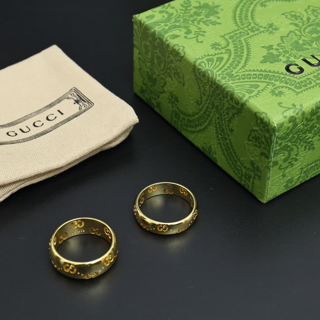 gold double g Ring for unisex couple - alternate angle view 6