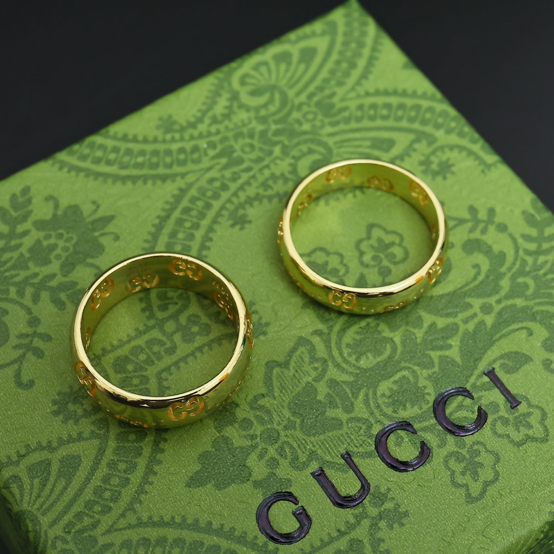 gold double g Ring for unisex couple - alternate angle view 7