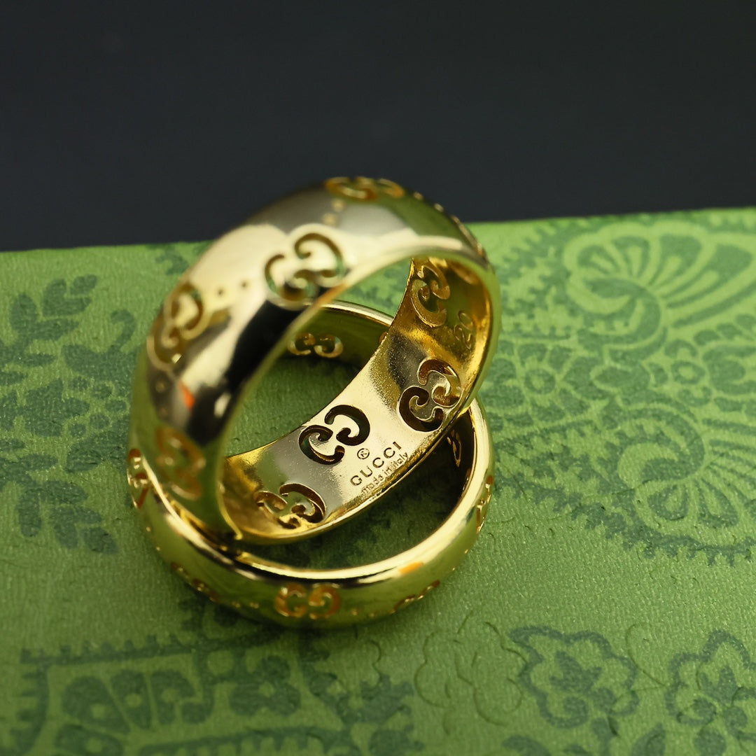 gold double g Ring for unisex couple - alternate angle view 5