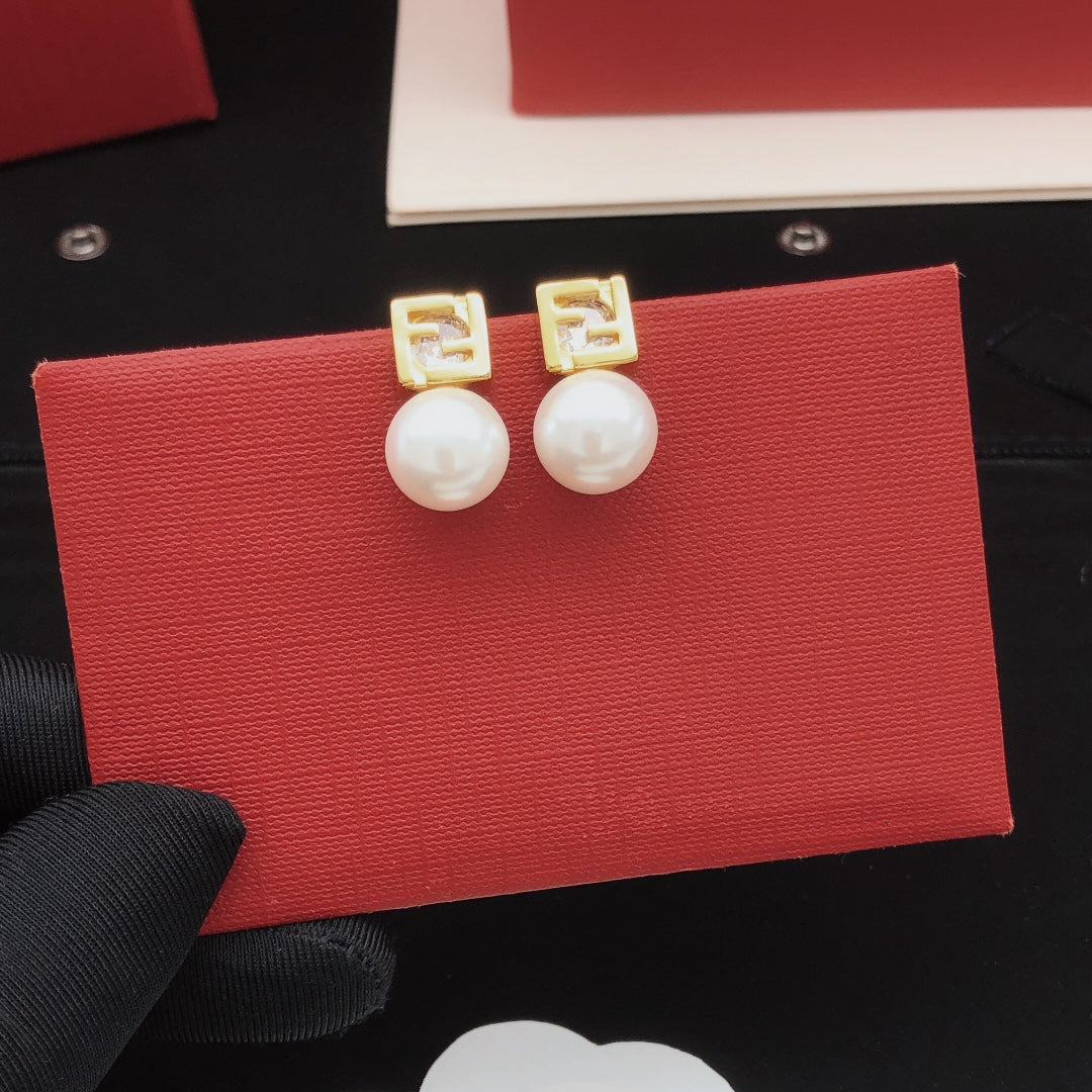 yellow brass pearl Stud Earrings for women - alternate angle view 8