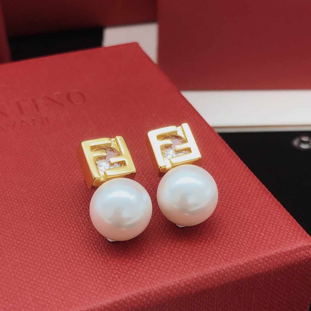 yellow brass pearl Stud Earrings for women - alternate angle view 6