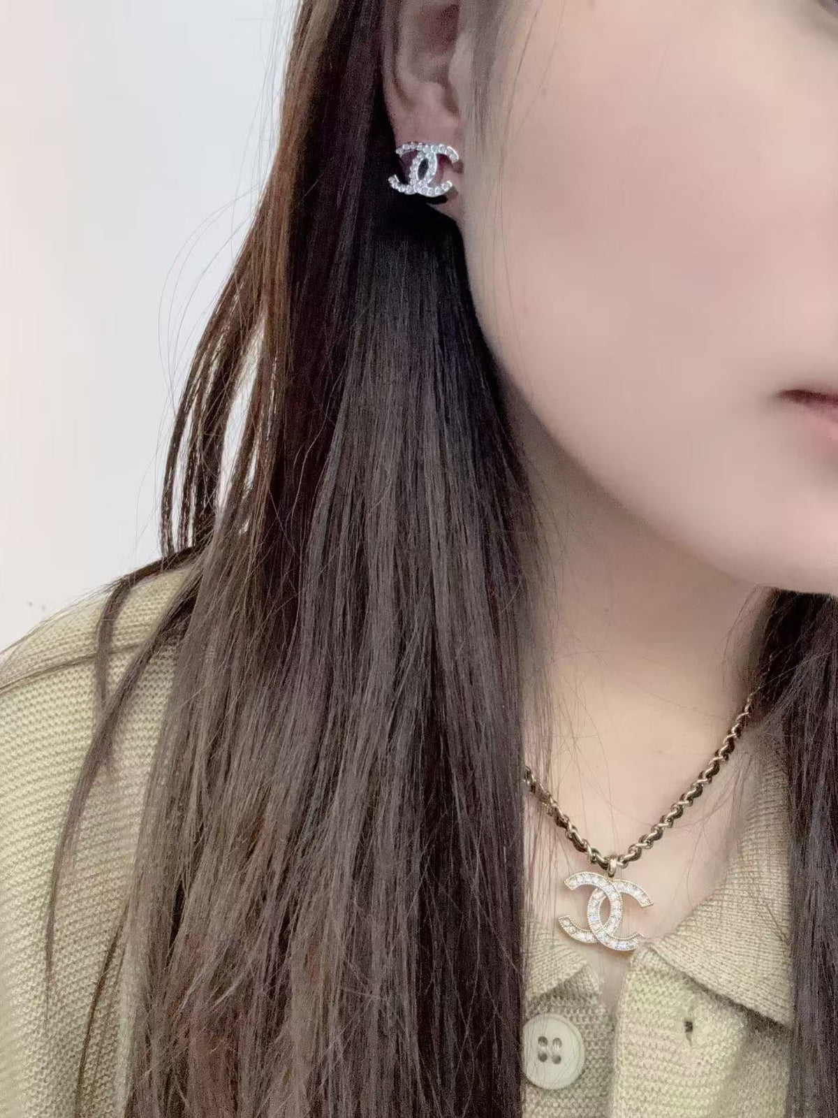 light gold crystal versatile Stud Earrings for women - alternate angle view 7