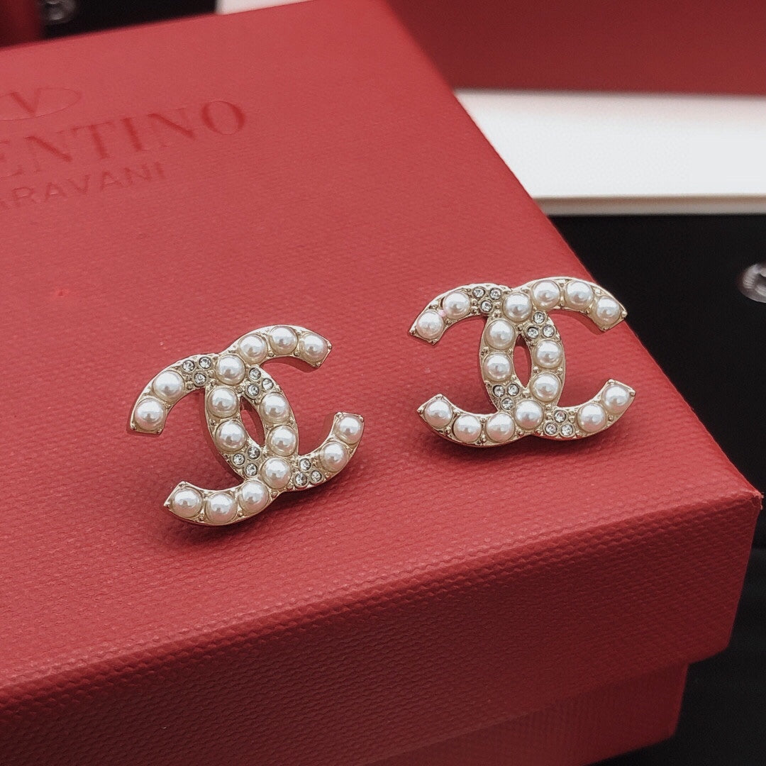 beige brass Stud Earrings for women - alternate angle view 5