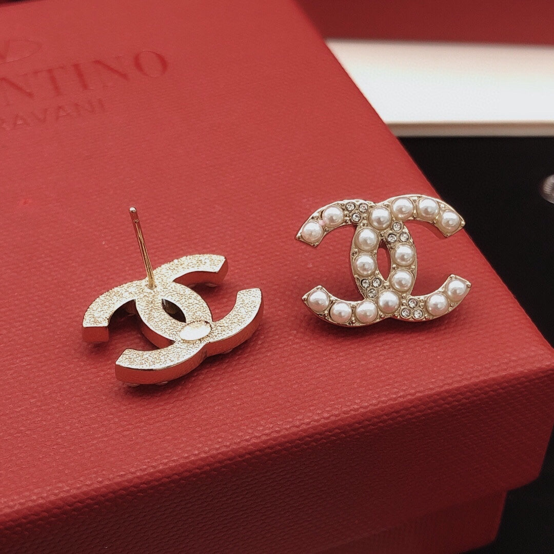 beige brass Stud Earrings for women - alternate angle view 6