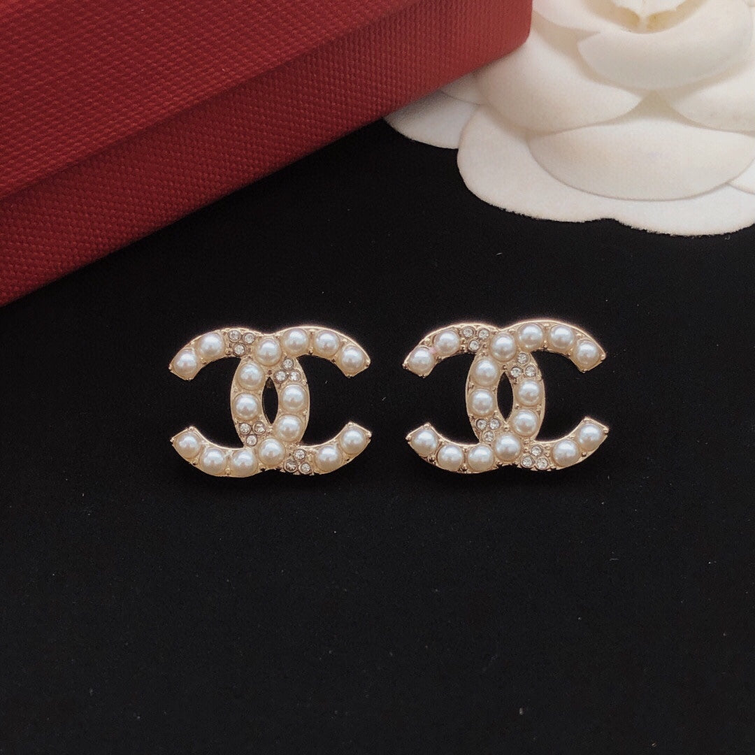 beige brass Stud Earrings for women - alternate angle view 7