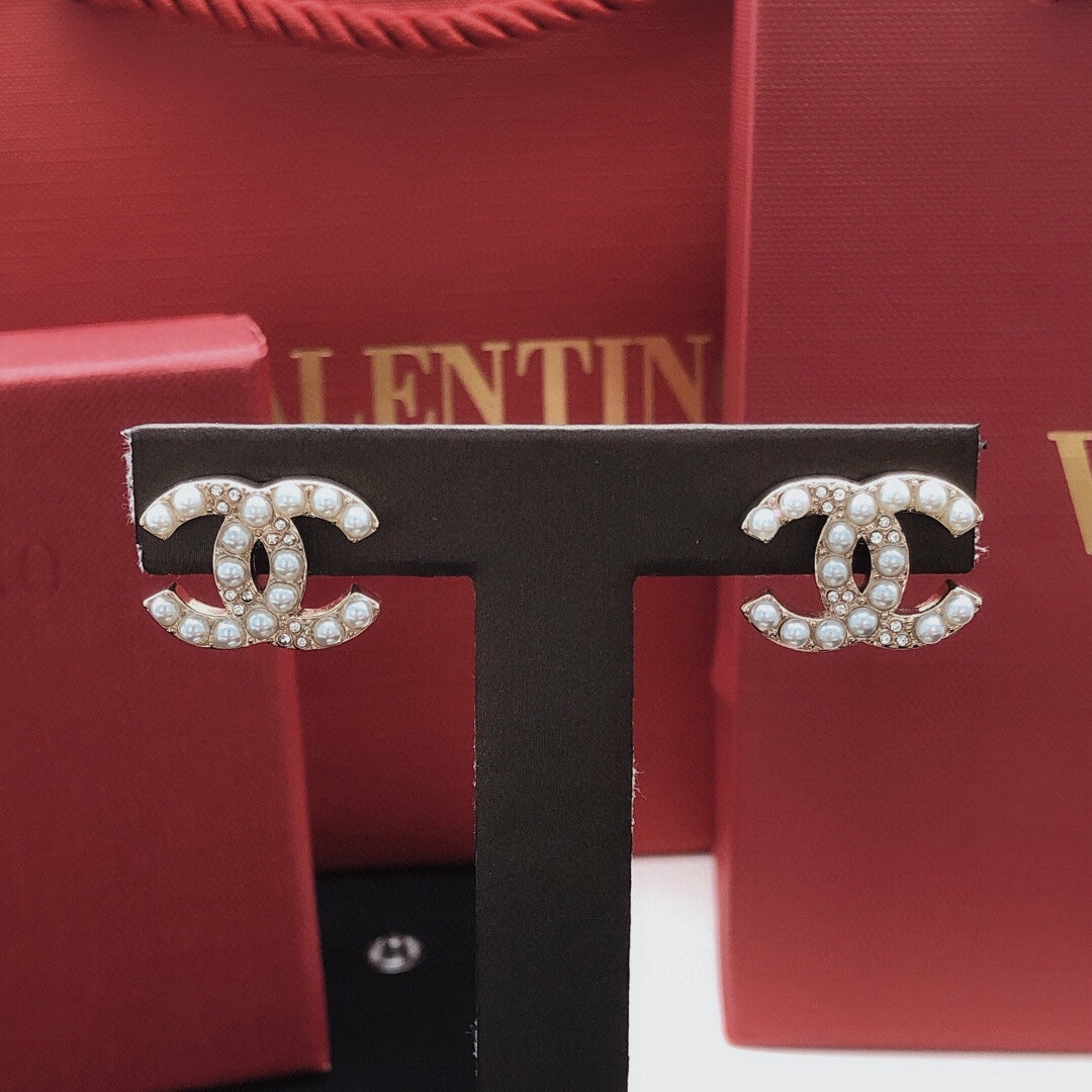 beige brass Stud Earrings for women - alternate angle view 8