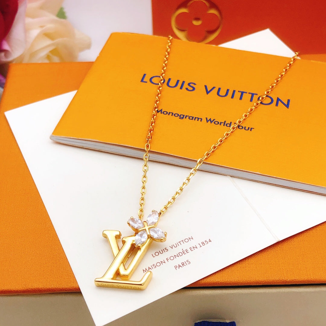 gold brass floral Necklace for women - alternate angle view 2
