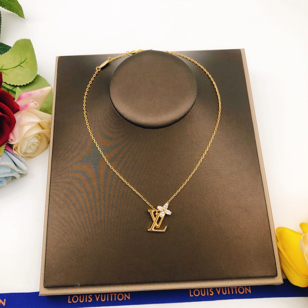 gold brass floral Necklace for women - alternate angle view 7