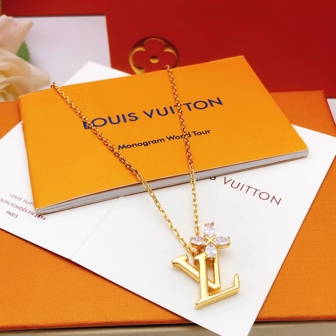 gold brass floral Necklace for women - alternate angle view 3