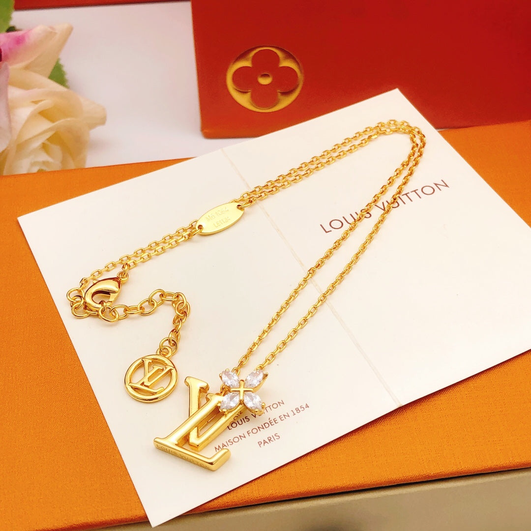 gold brass floral Necklace for women - product detail view