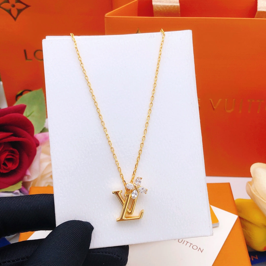 gold brass floral Necklace for women - alternate angle view 6