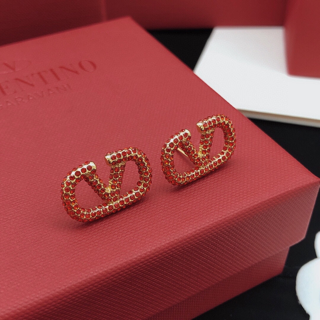 red crystal crystal inlaid Stud Earrings for women - alternate angle view 6