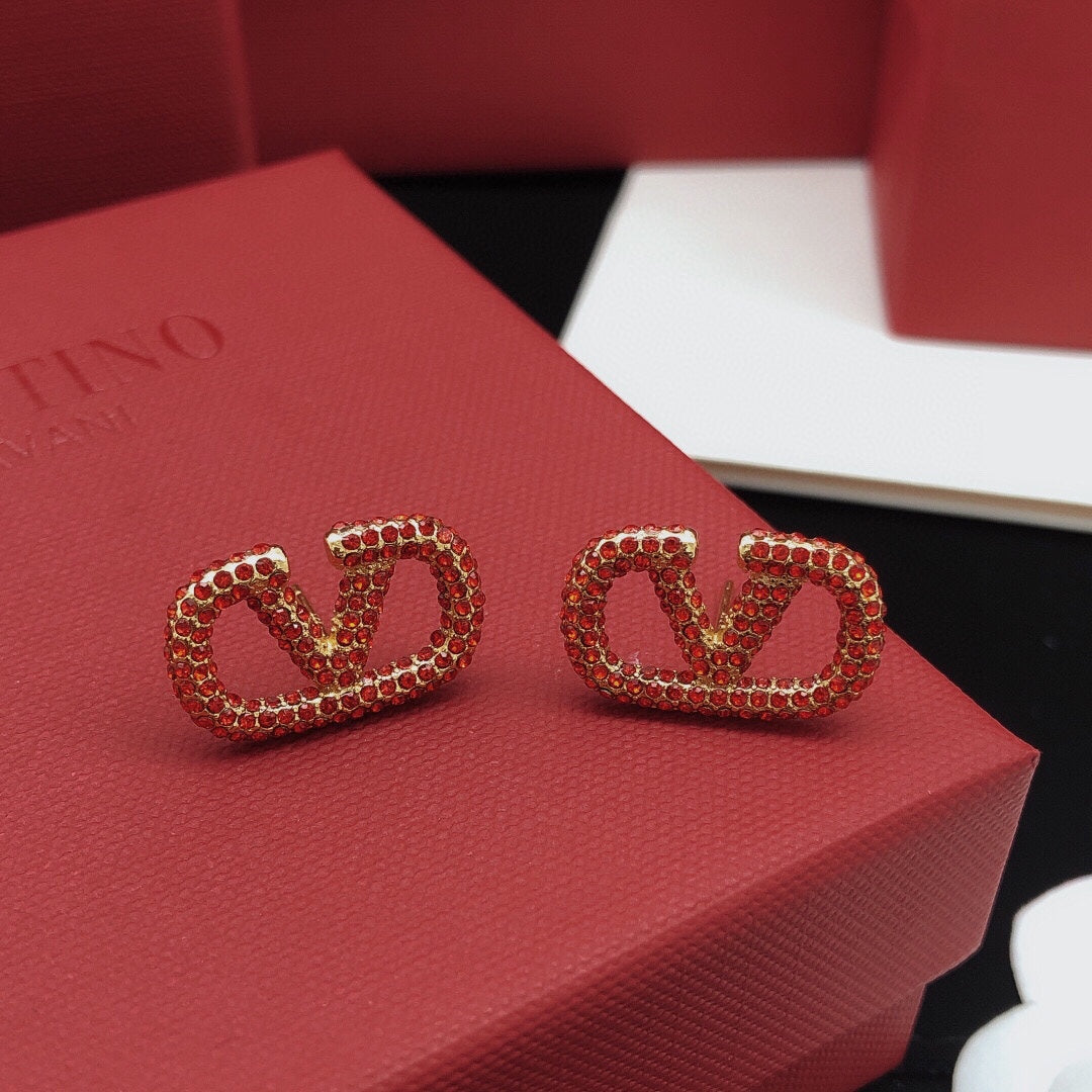 red crystal crystal inlaid Stud Earrings for women - alternate angle view 5