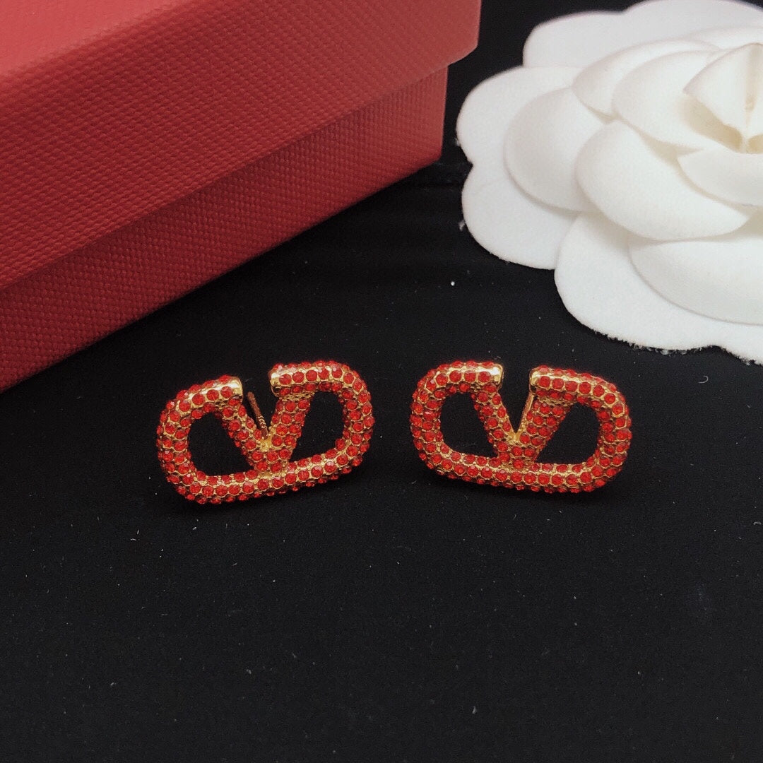 red crystal crystal inlaid Stud Earrings for women - alternate angle view 7