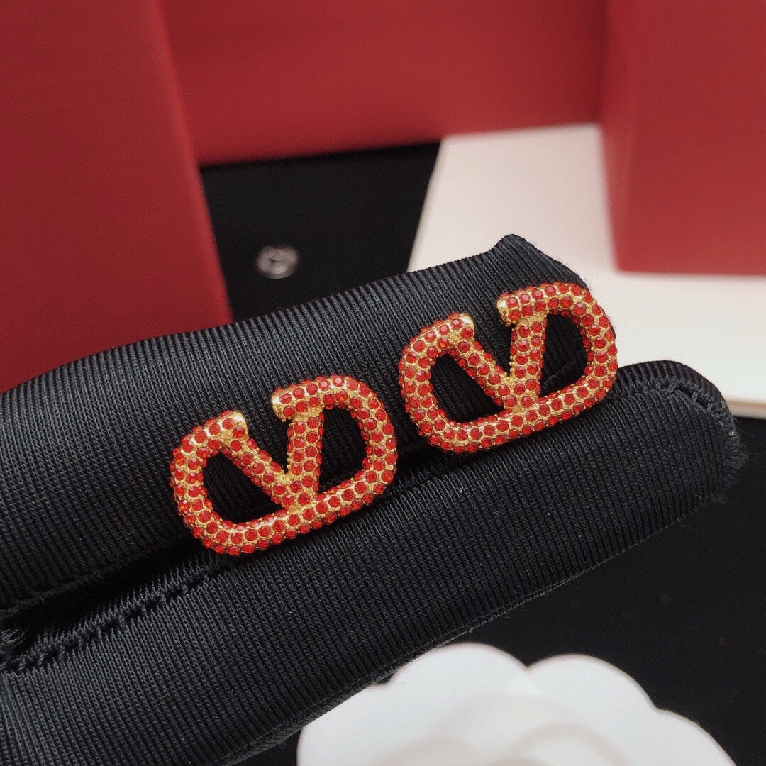 red crystal crystal inlaid Stud Earrings for women - product detail view