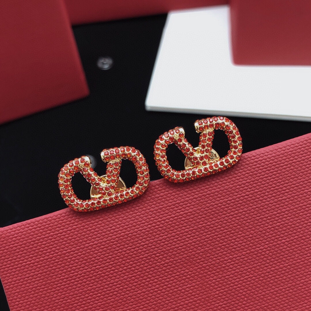 red crystal crystal inlaid Stud Earrings for women - alternate angle view 4