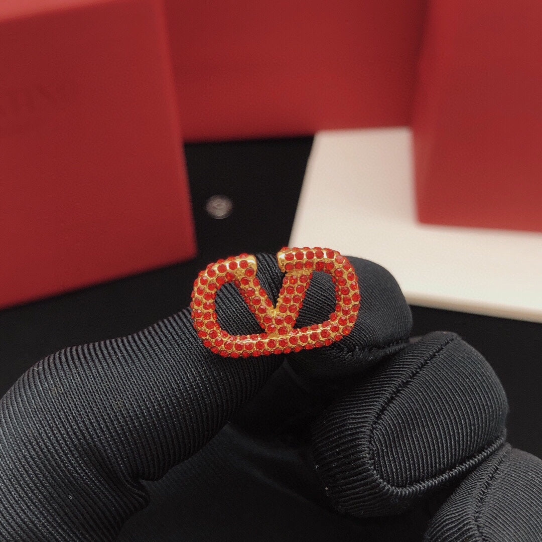 red crystal crystal inlaid Stud Earrings for women - alternate angle view 2