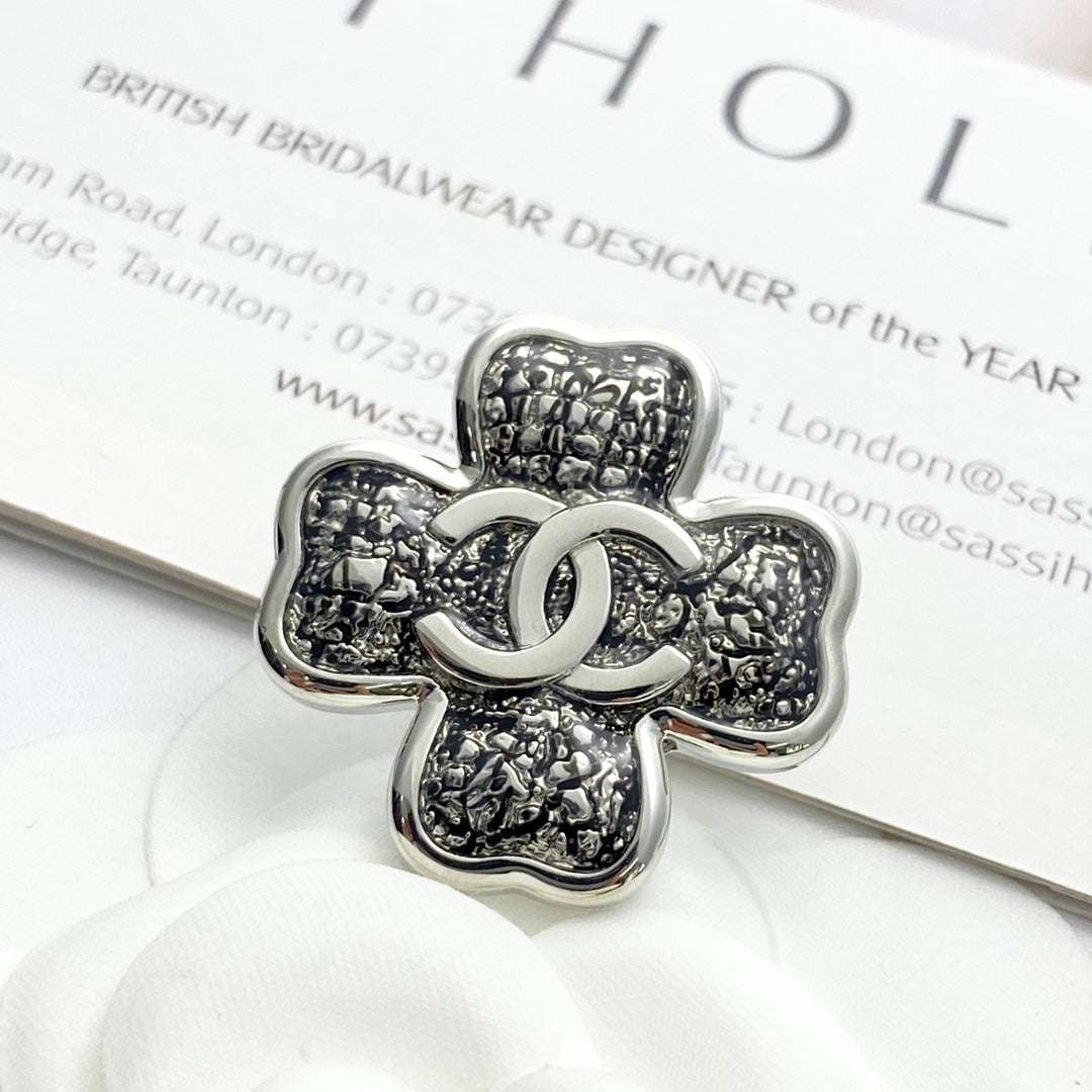 silver metal clover Brooch for women - product detail view