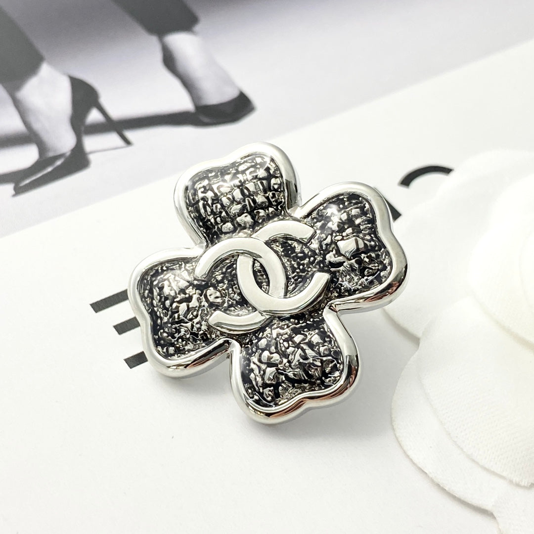 silver metal clover Brooch for women - alternate angle view 5