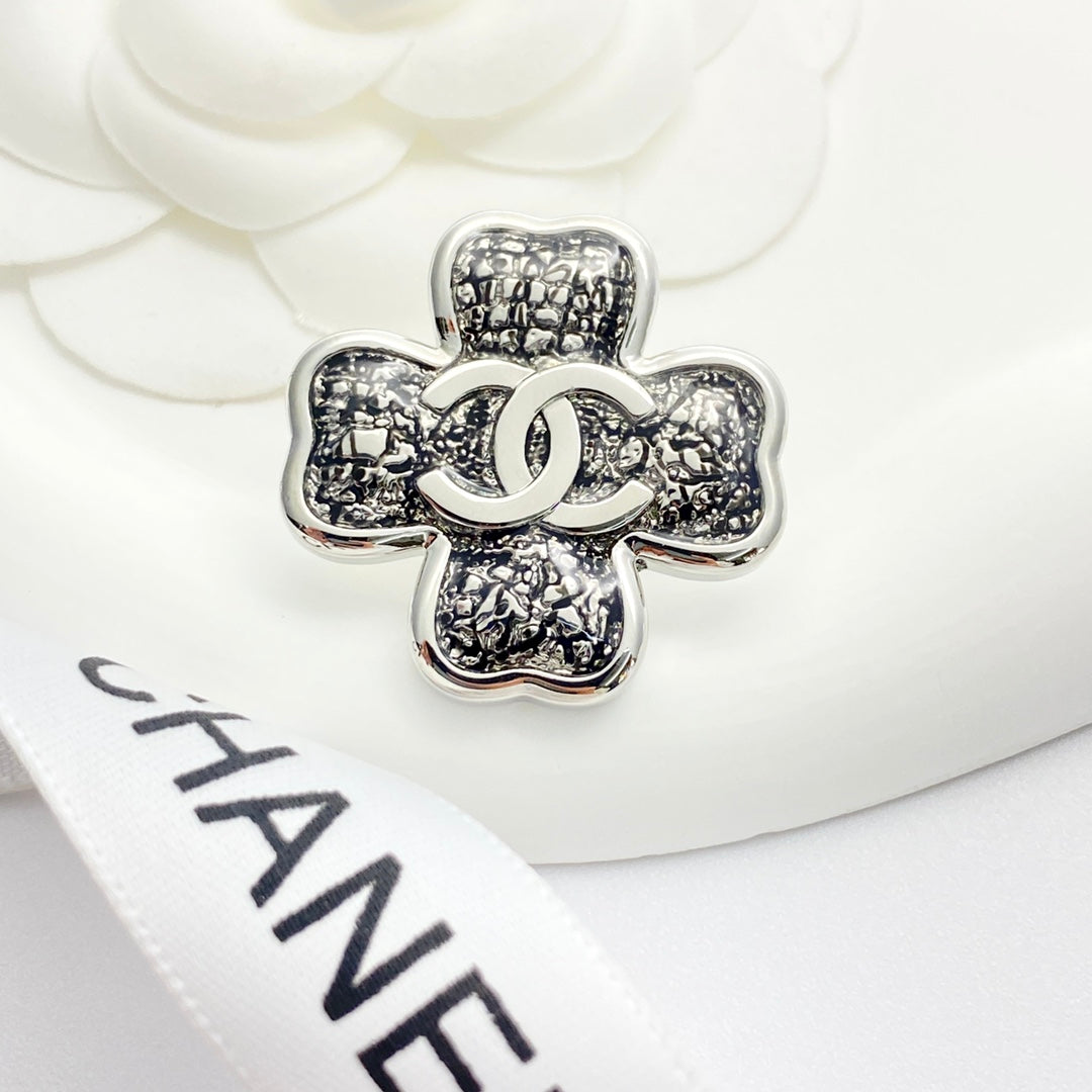 silver metal clover Brooch for women - alternate angle view 2