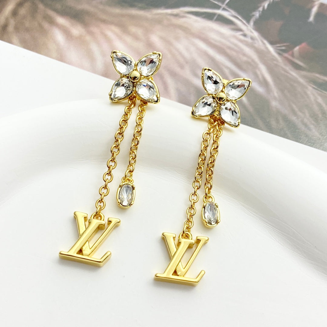 crystal clover Drop Earrings for women - alternate angle view 2