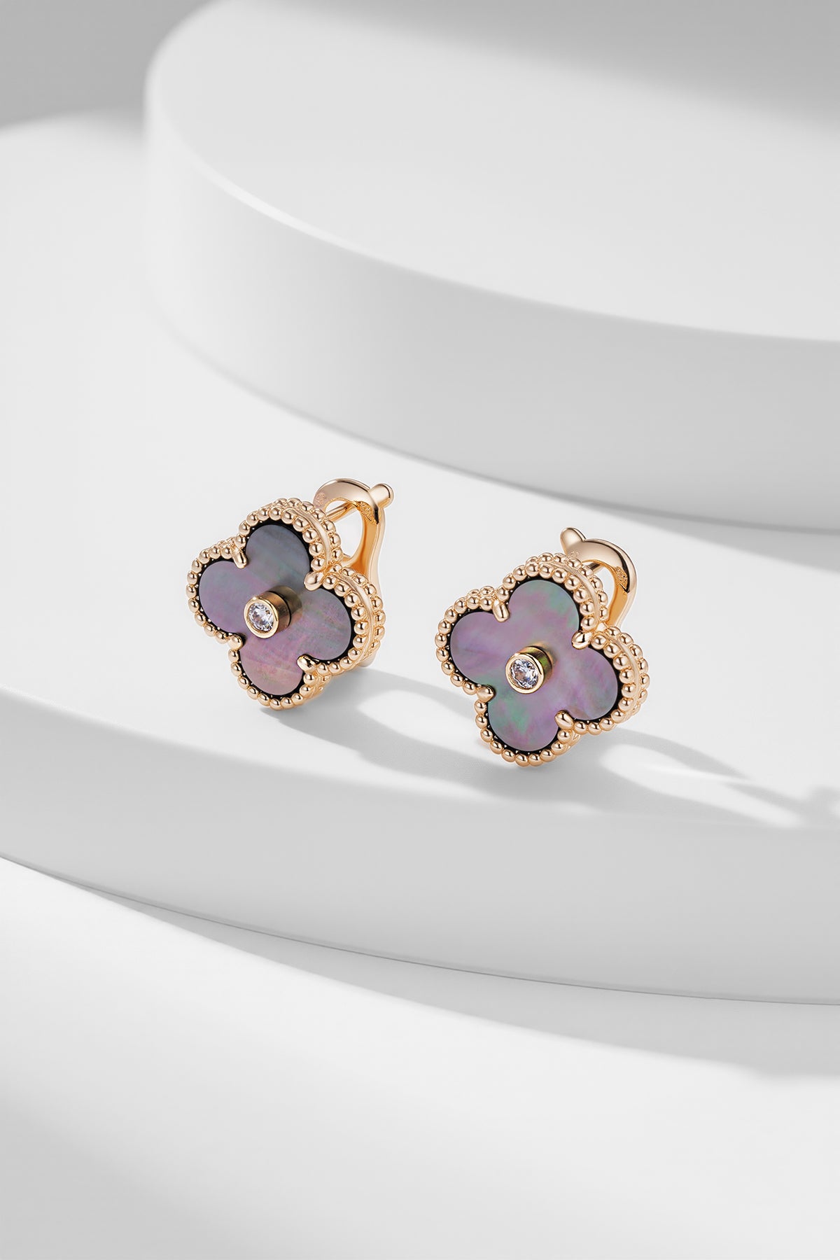gray mother of pearl clover Drop Earrings for women - product detail view