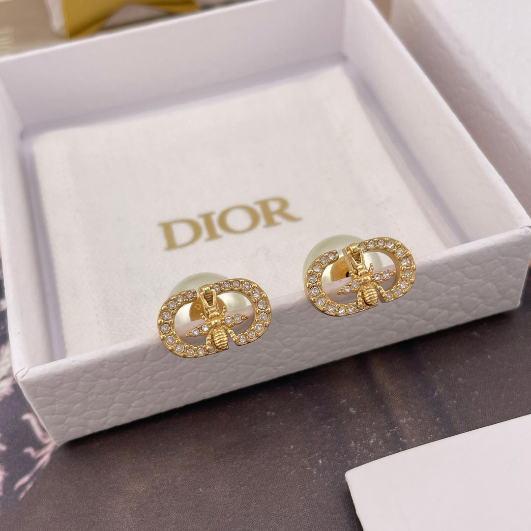 yellow brass Stud Earrings for women - alternate angle view 3