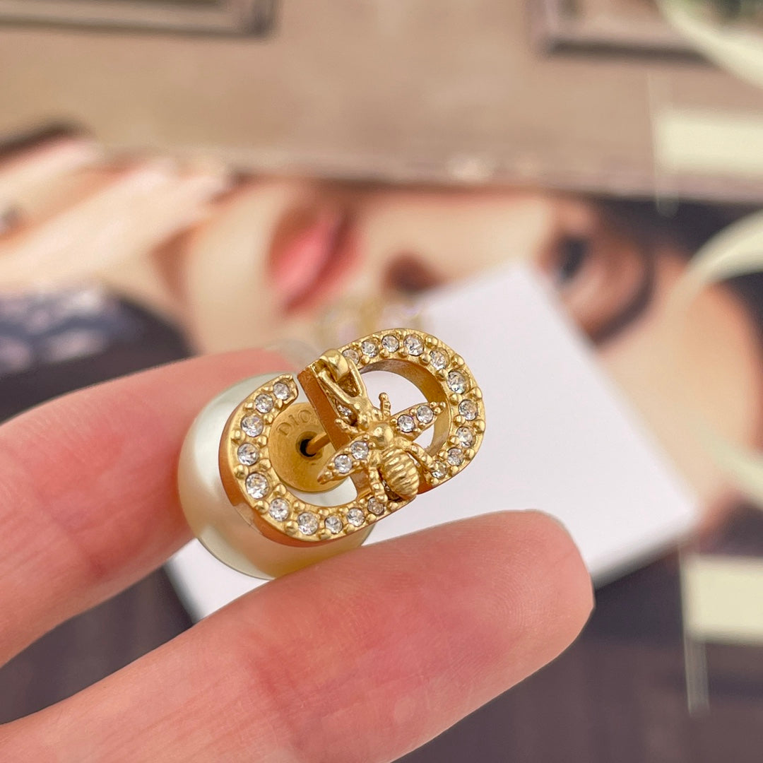yellow brass Stud Earrings for women - alternate angle view 2
