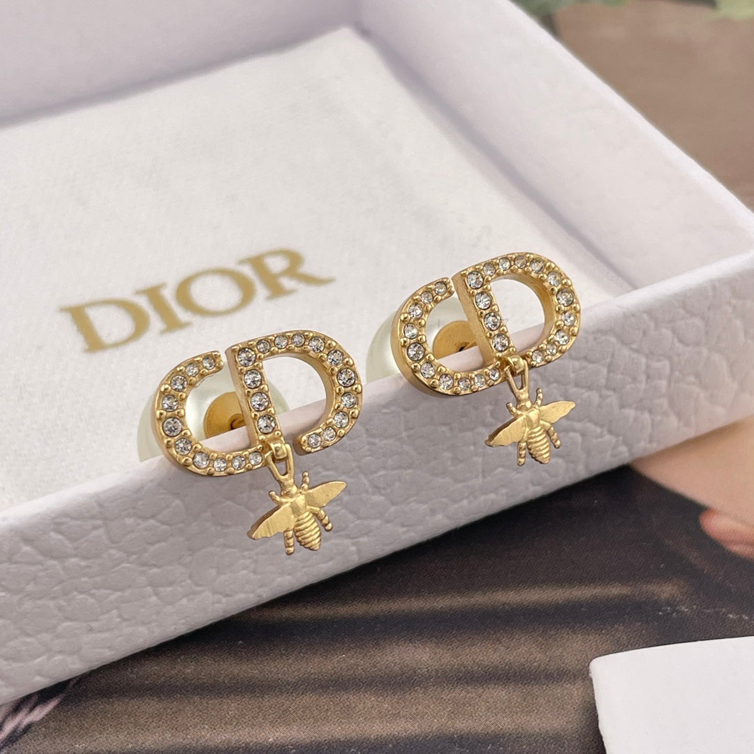 yellow brass Stud Earrings for women - alternate angle view 4
