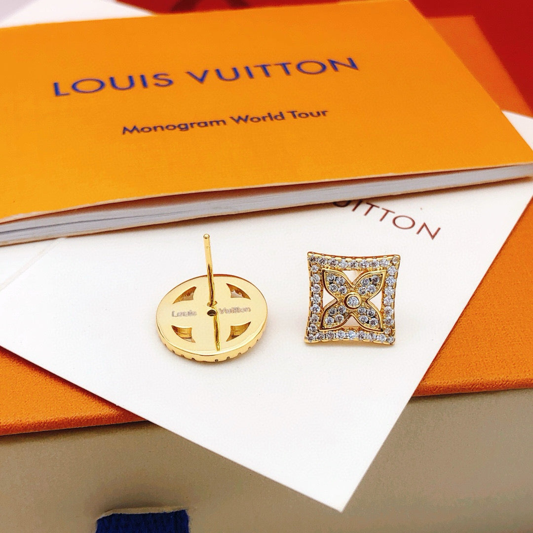 yellow brass Stud Earrings for women - alternate angle view 3