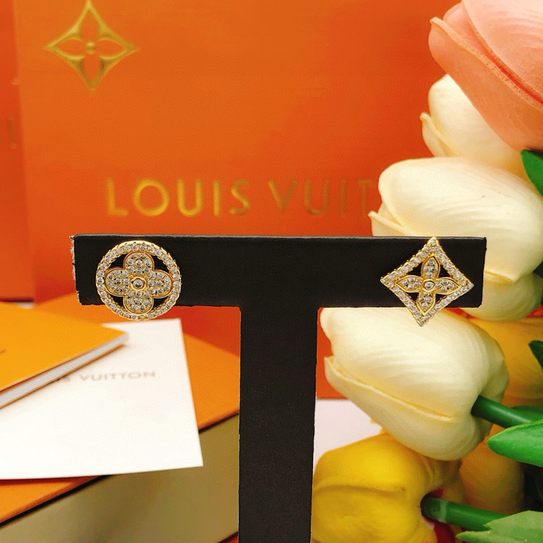 yellow brass Stud Earrings for women - alternate angle view 2