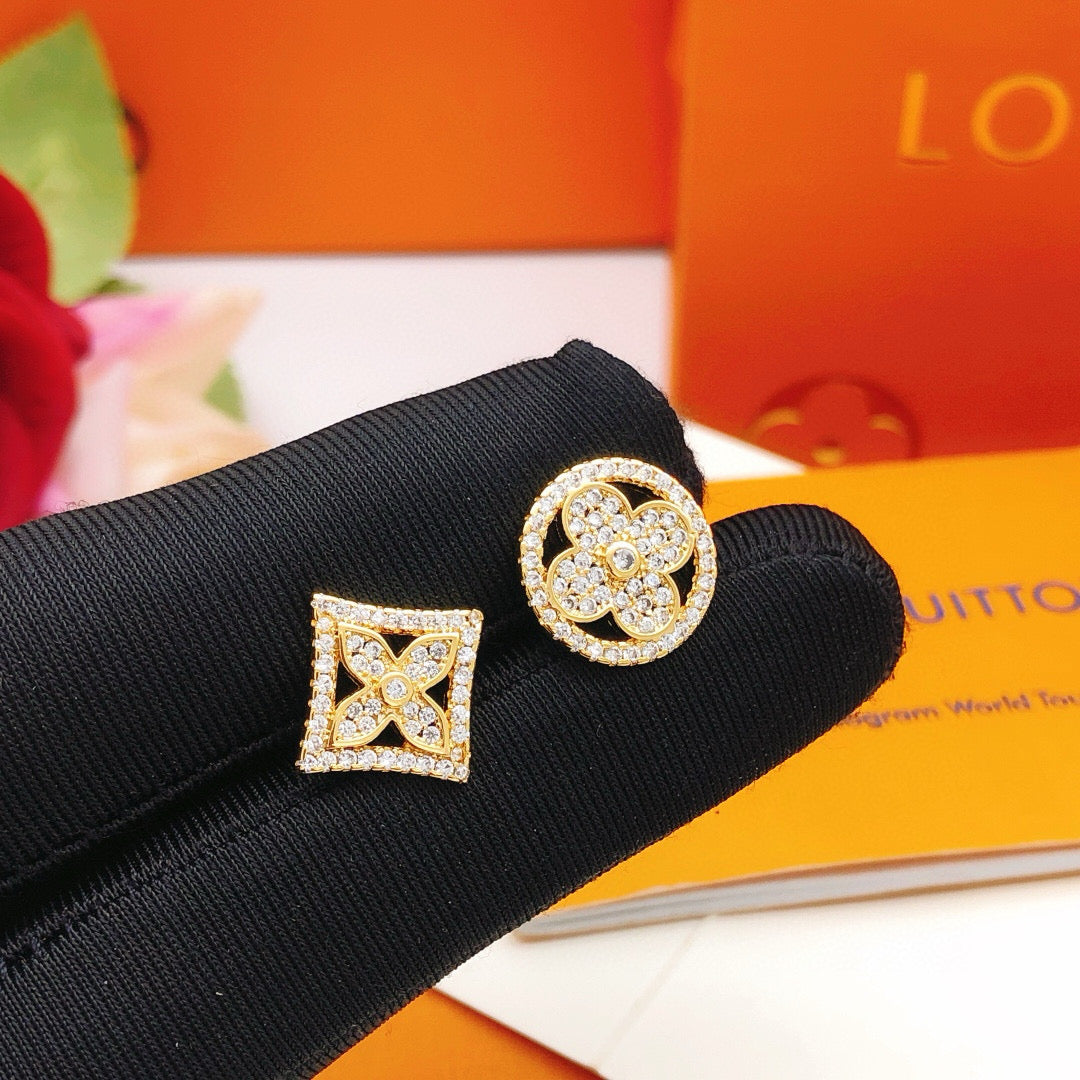 yellow brass Stud Earrings for women - alternate angle view 5