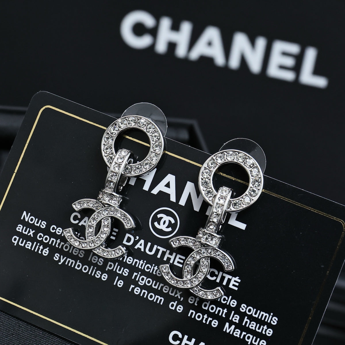 silver crystal minimalist Drop Earrings for unisex couple - alternate angle view 5