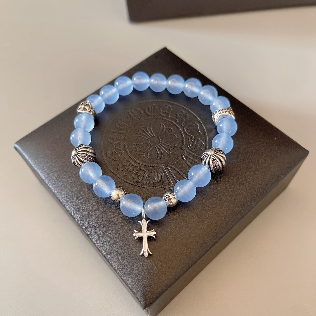 silver couple Bracelet for men - alternate angle view 5