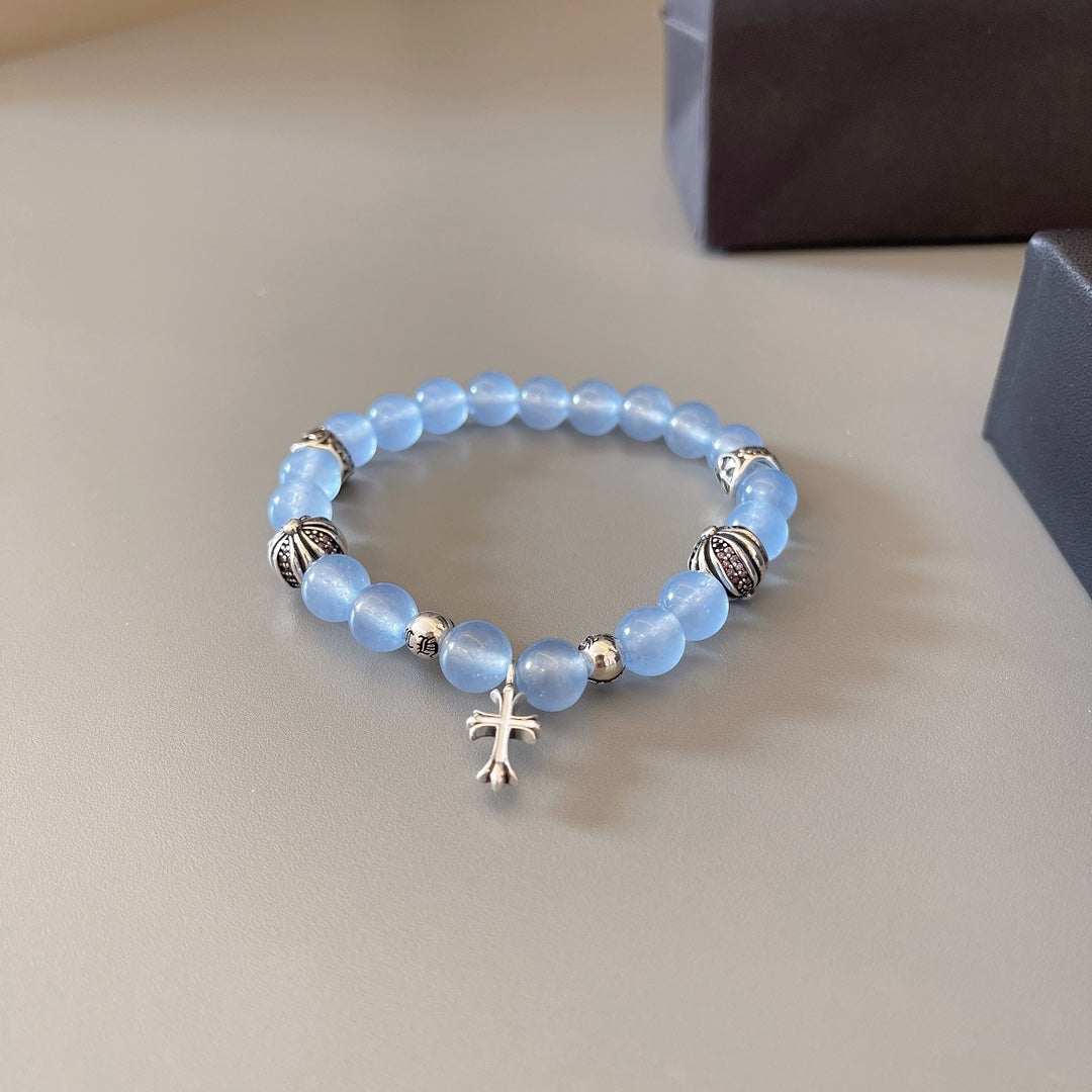 silver couple Bracelet for men - alternate angle view 8