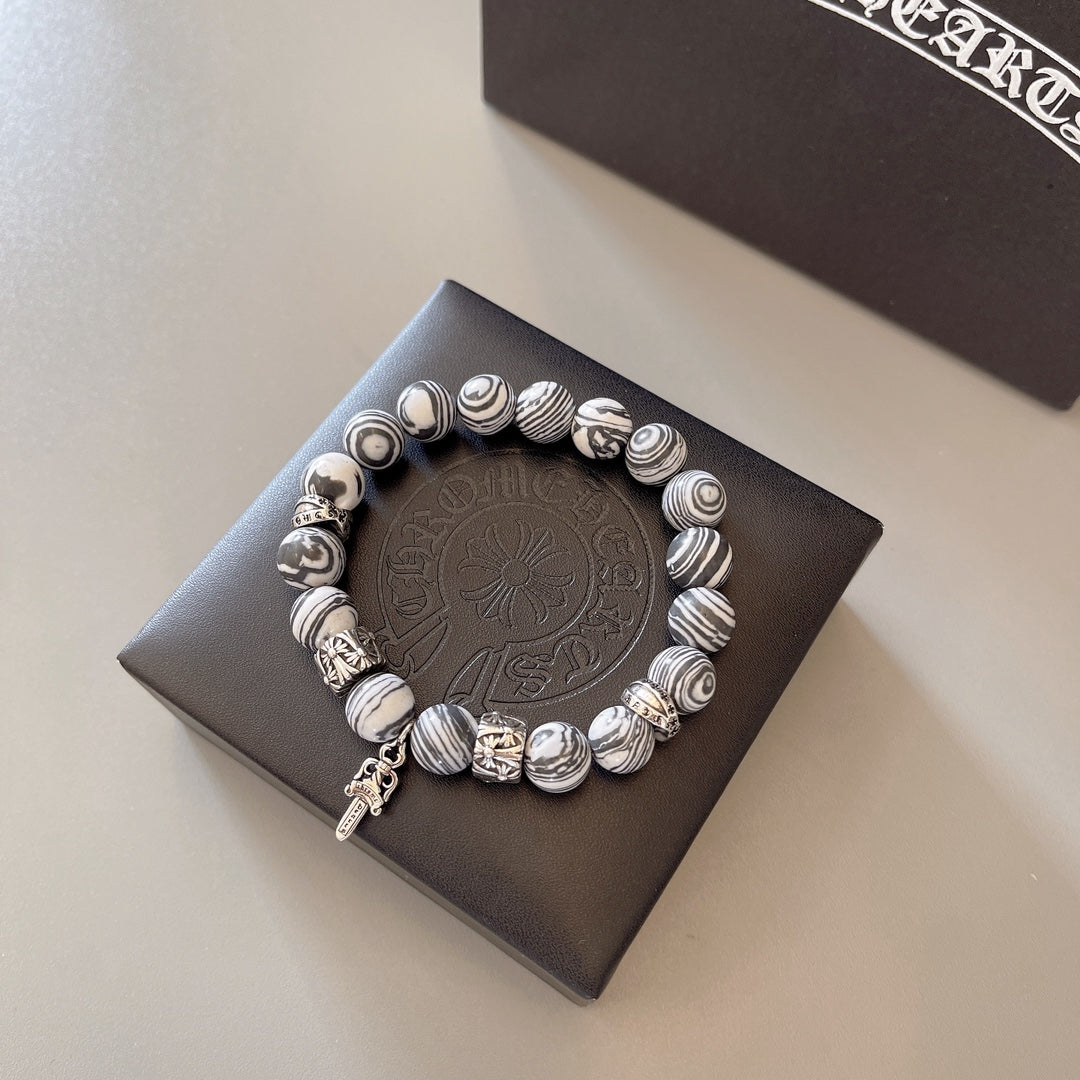 silver couple Bracelet for men - alternate angle view 3