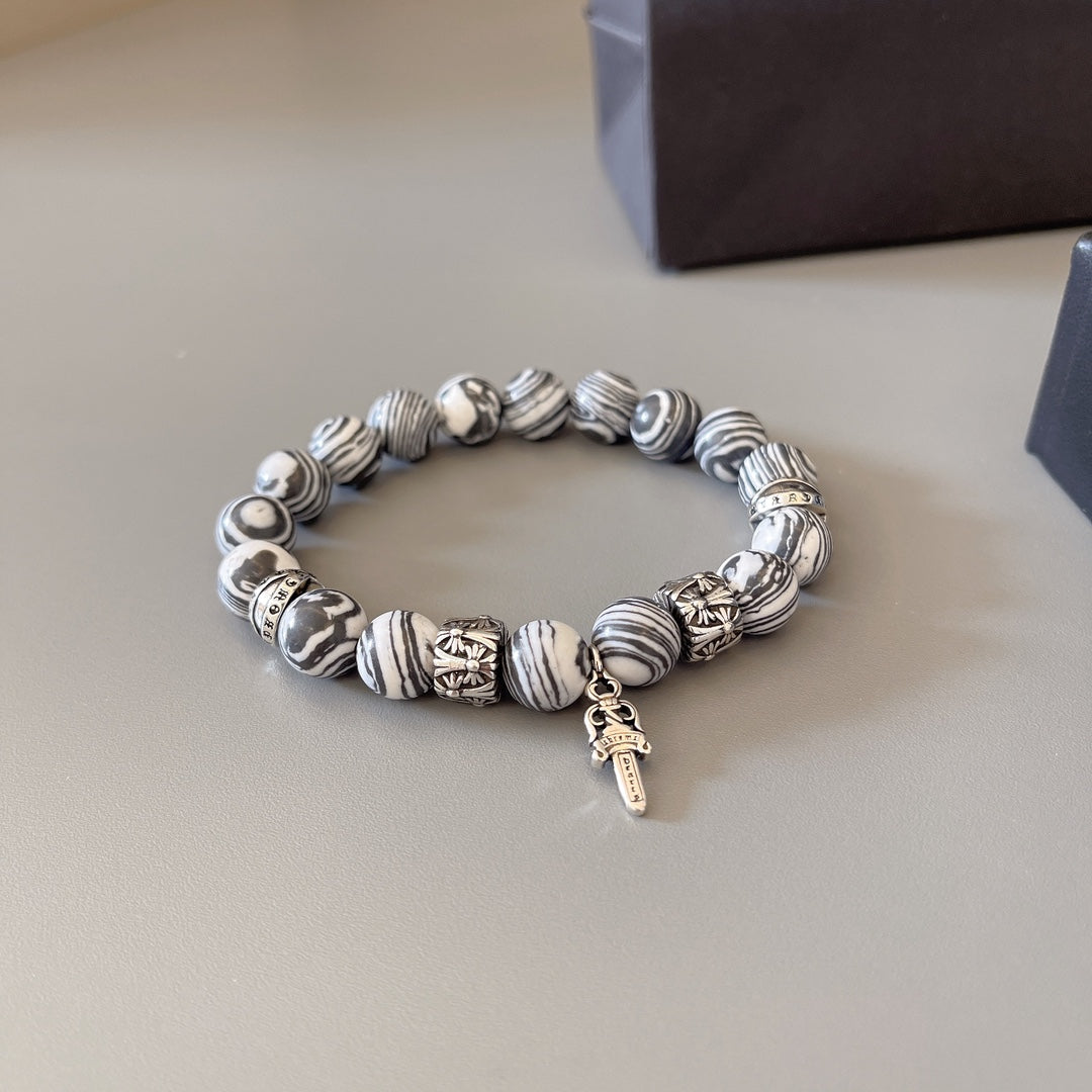 silver couple Bracelet for men - alternate angle view 4