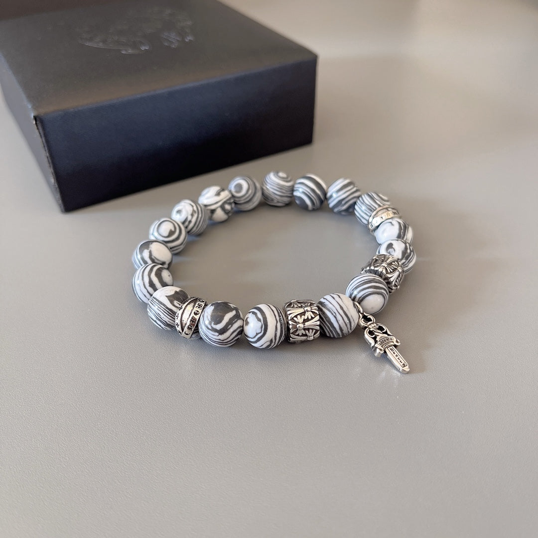 silver couple Bracelet for men - alternate angle view 7