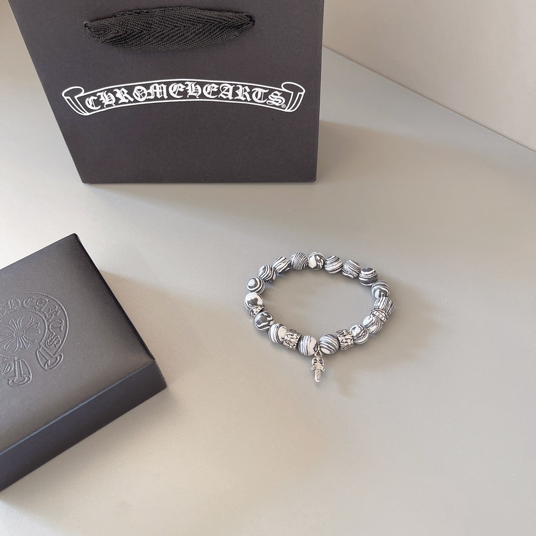 silver couple Bracelet for men - alternate angle view 2